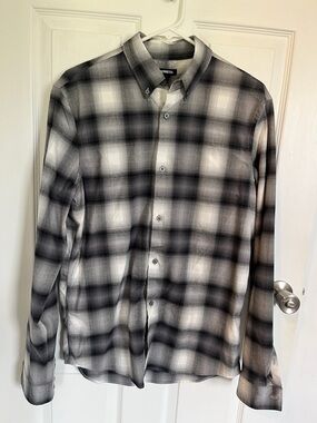 Express Men’s Black & White Plaid Button-Down Shirt